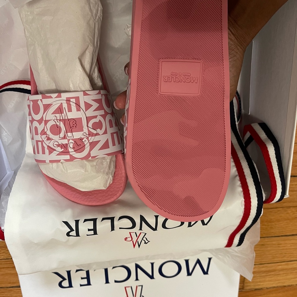 Moncler Pink Logo Slides - Picture 2 of 3